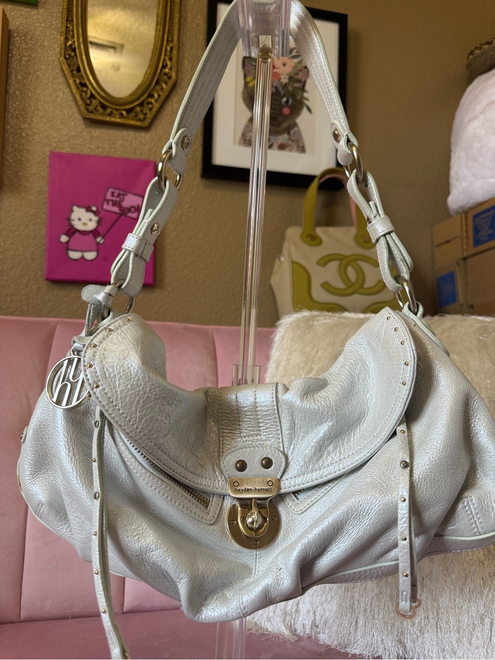 💯Auth! Hayden Harnett LORCA Shoulder Bag in Moonbeam leather. Gold hardware.